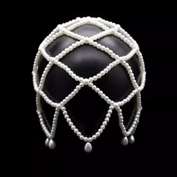 Original Handmade Imitation Pearl Mesh Beaded Festive Atmosphere Party Headpiece Bridal Wedding Style Accessories Cross-Border