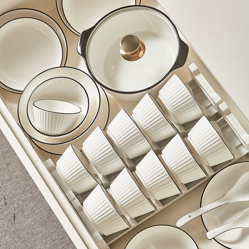 Vertical Pattern Non-Slip Simple Accessible Luxury Household Ceramic Tableware Set Bowl Plate Noodle Soup Bowl Fish Plate Free Combination Gift