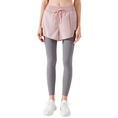  Spring and Summer New Fake Two-Piece Sports Pants Women's High Waist Hip-Lifting Running Fitness Pants Seamless Nude Yoga Pants