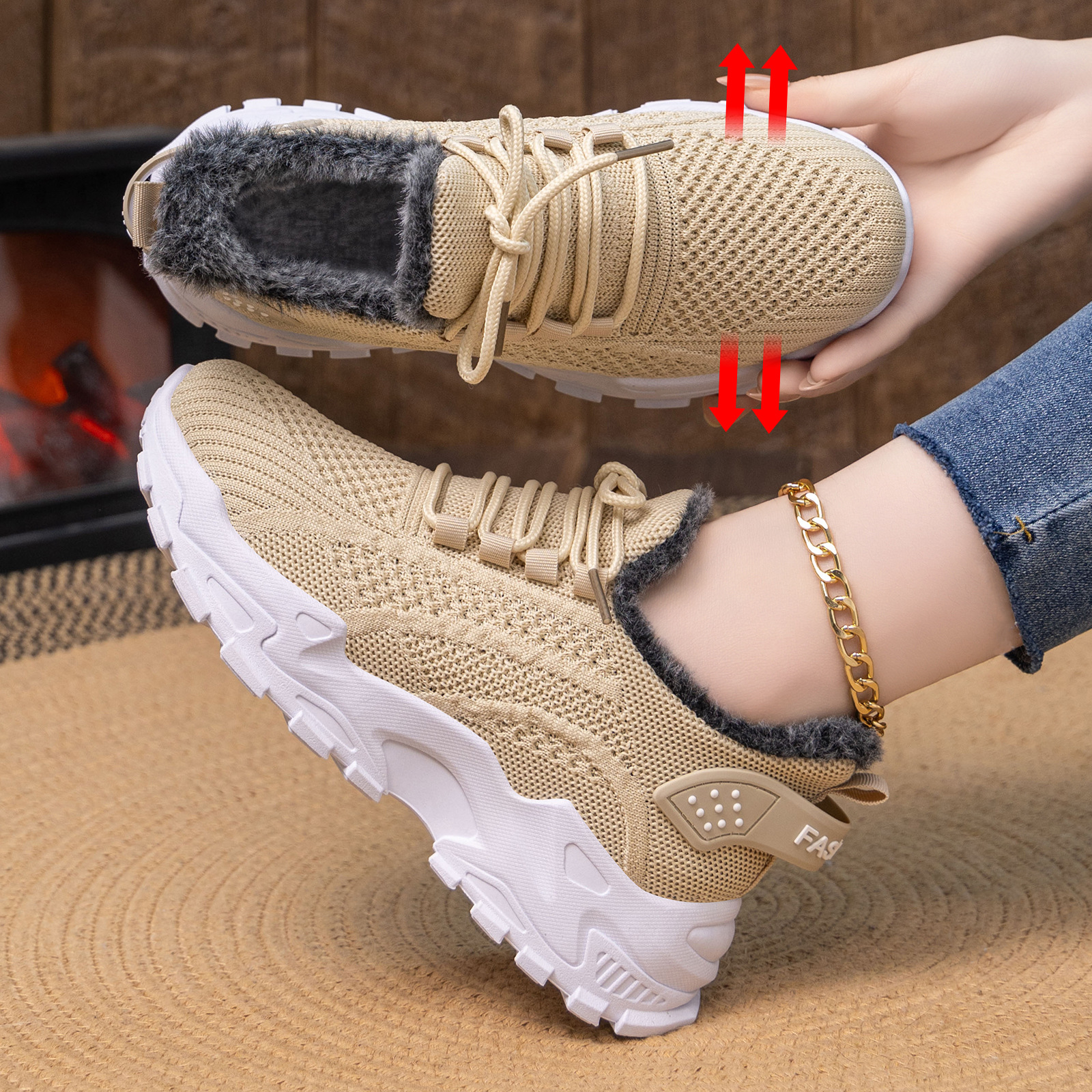 Zapatos de mujer otoño y invierno transfronterizos temu grandes zapatos de terciopelo, zapatos de padre, zapatos de algodón, zapatos de invierno calientes.