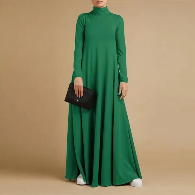 High Neck Modest Abaya | Solid Color Long Sleeve Abaya With High Neck