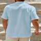 Europe and the United States cross-border men's cotton and linen single-layer solid color stand collar short sleeve shirt 2025 men's fashion simple solid color shirt