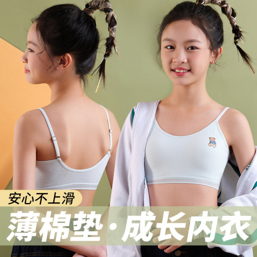 Growth period pure cotton anti-bump girl underwear girls junior high school students primary school students vest inner wear bra children's bra