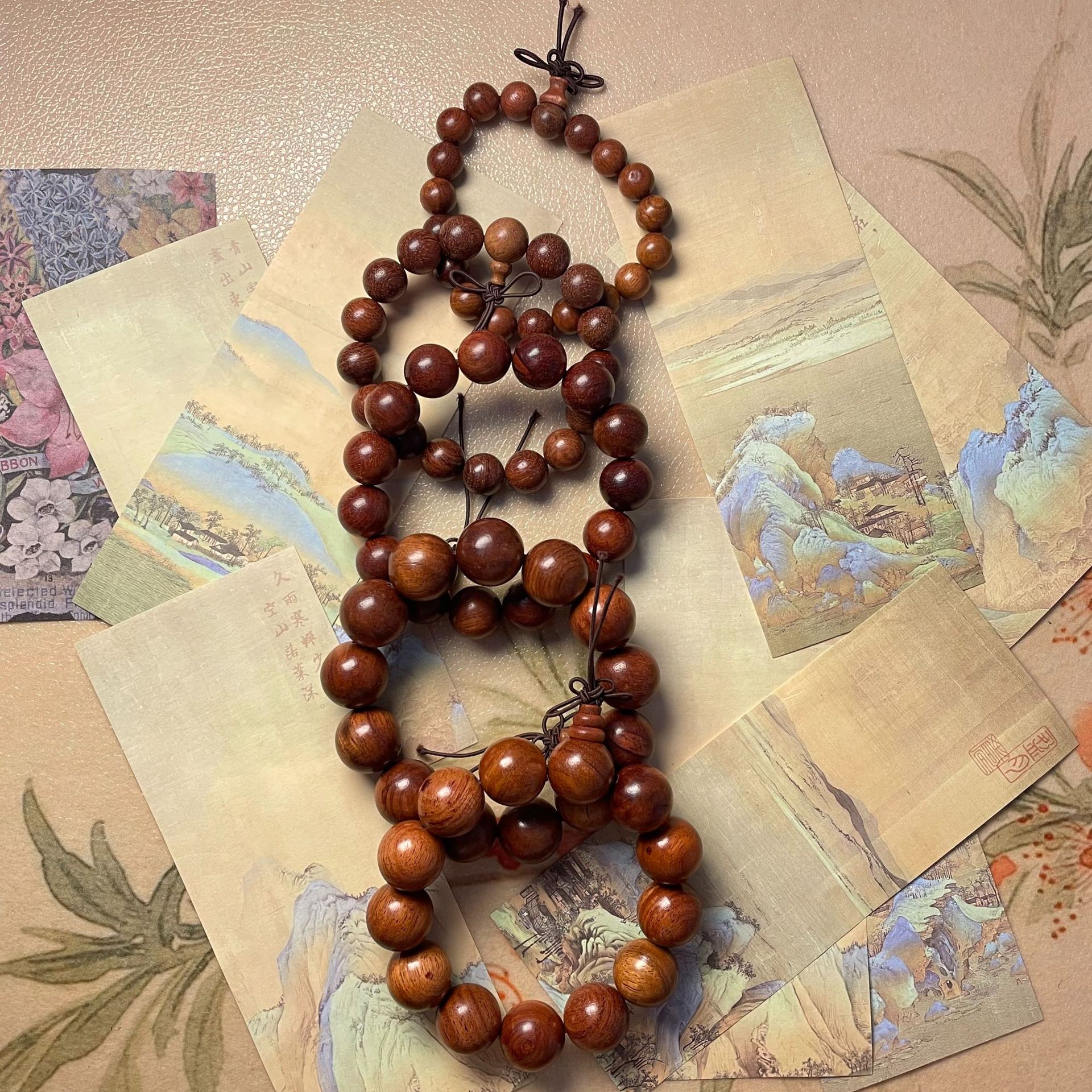 Bracelet Bouddha en perles de bois de rose de Myanmar, style décontracté, avec cordon à la main, Huanghuali_voghion.com