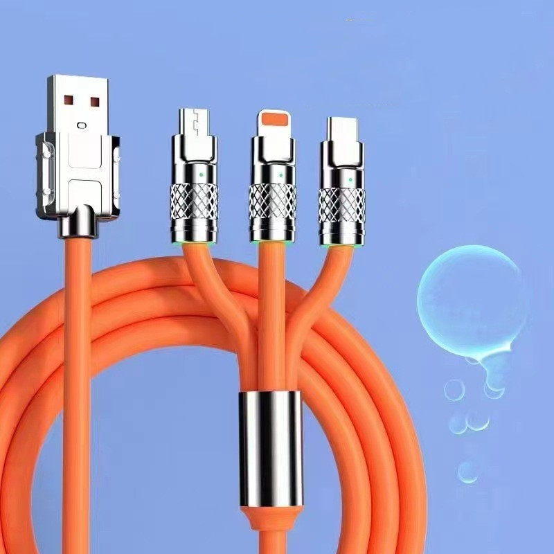 Embalaje de cable de carga cuatro en uno, caja de color, carga rápida de cuero, dos tracks, dos mecha, línea de datos amarilla, juego de caja de blíster