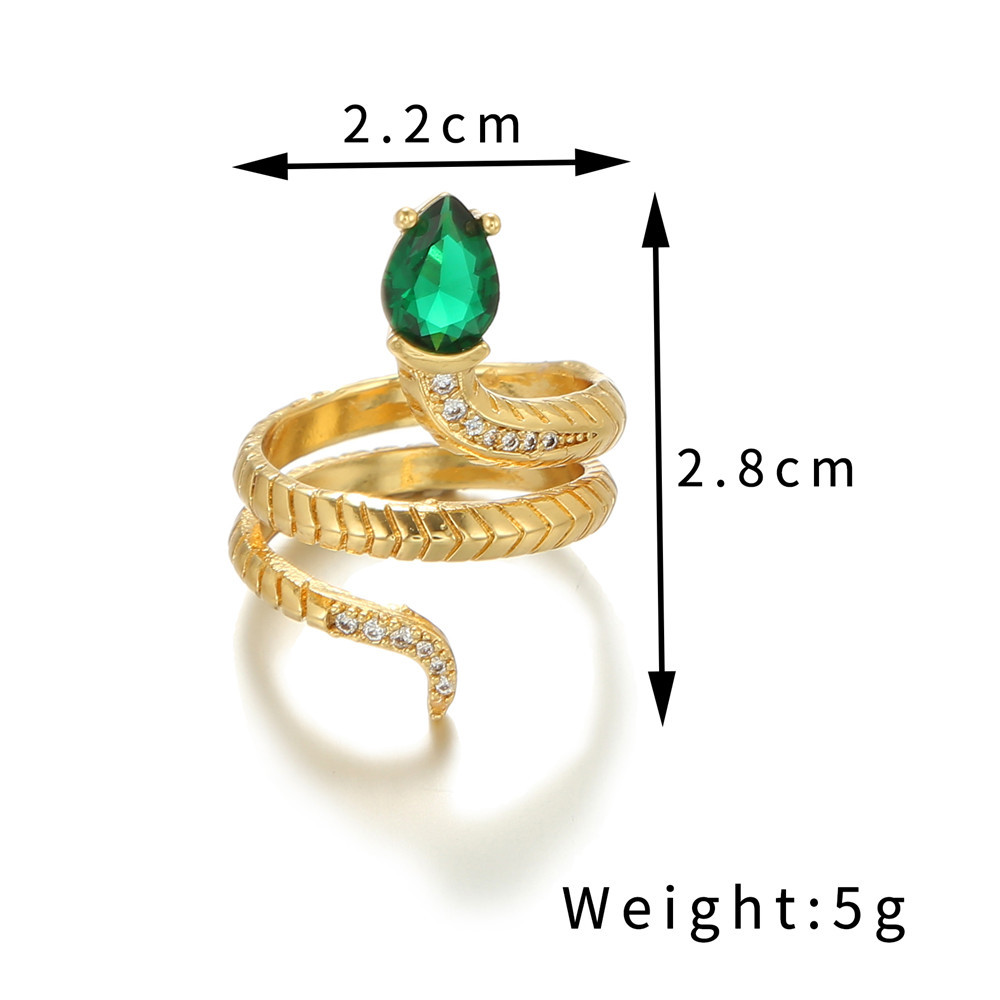 Simple copper inlaid zirconium zodiac snake open ring adjustable
