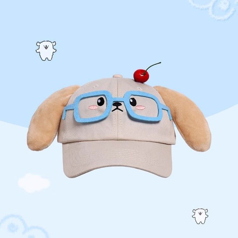 Xiaohongshuの人気漫画かわいいメガネ子犬ひさしキャップ甘くて多用途な個性顔が見える小さな刺繍野球帽|undefined
