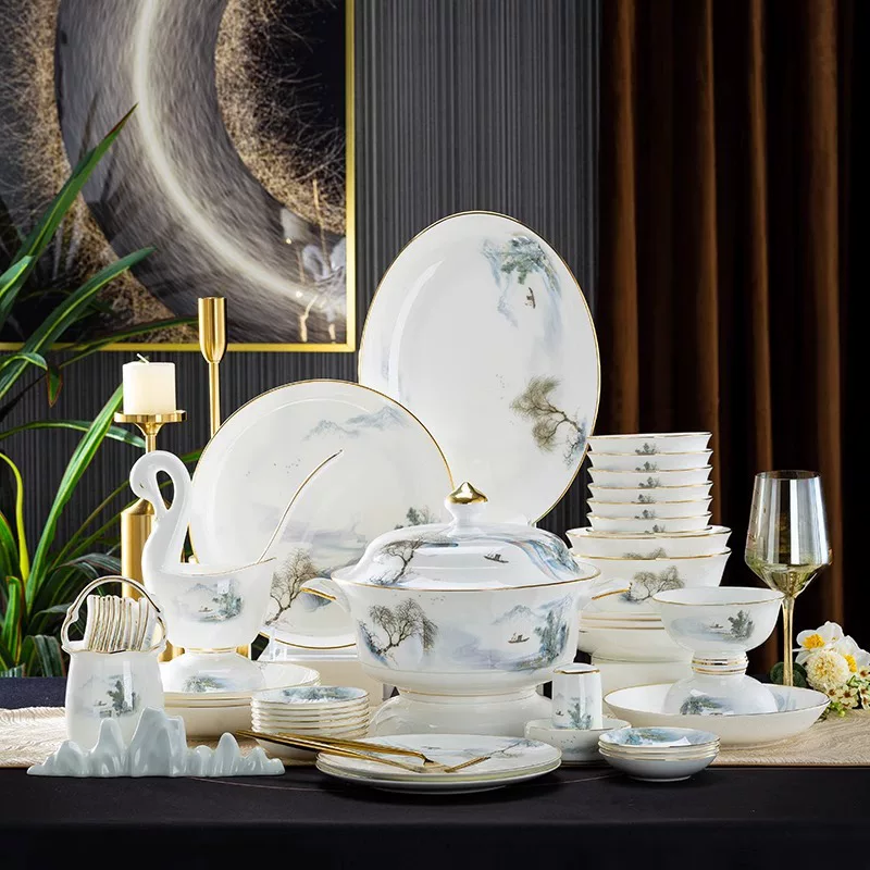 Керамическая миска для столовой посуды из Jingdezhen, рисовая миска из костяного фарфора, домашняя керамическая посуда, фарфоровая тарелка, набор фарфоровых блюд оптом