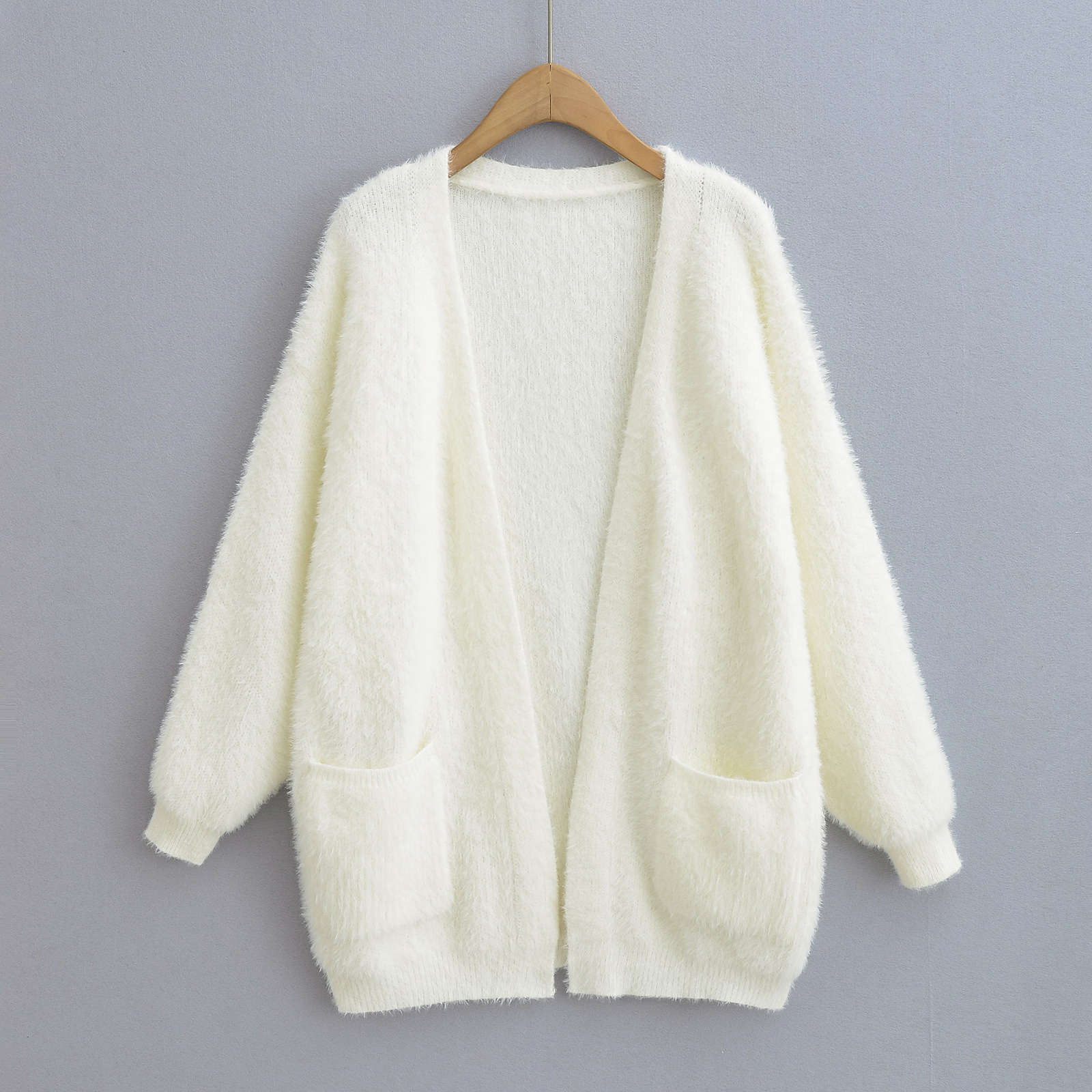 Soft and Lazy Imitation Mink Hair Mid Length Knitted Cardigan for Women's 2023 Autumn/winter New Loose and Thickened Sweater Coat_voghion.com