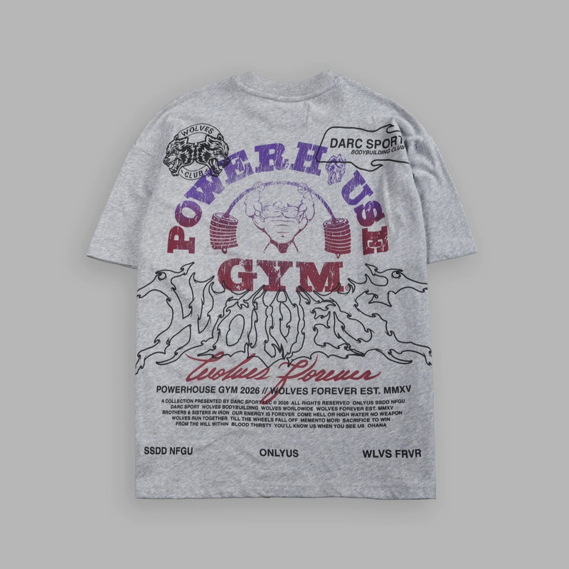 American-Style Trendy Brand Heavyweight Pure Cotton Powerhouse Gym Short-Sleeve T-Shirt for Fitness and Sports, Loose Fit with Dropped Shoulders