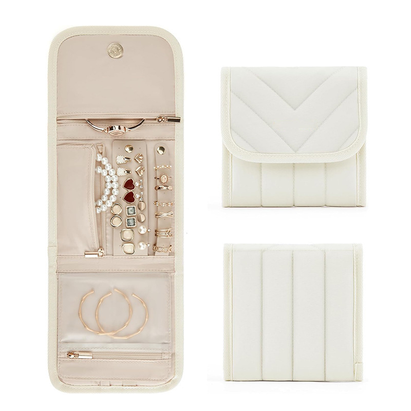 Nueva bolsa de almacenamiento de joyas de viaje, caja de almacenamiento de joyas, caja de rollo de joyería plegable, adecuada para collares y pendientes de viaje