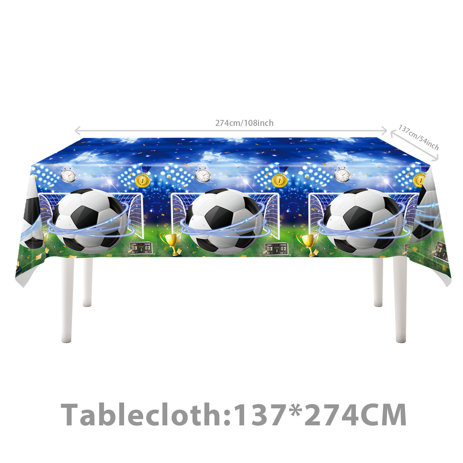 Nuevo tema de fútbol azul Copa del mundo juego deportivo vajilla vasos de papel desechables toallas de papel banderas adornos de mantel