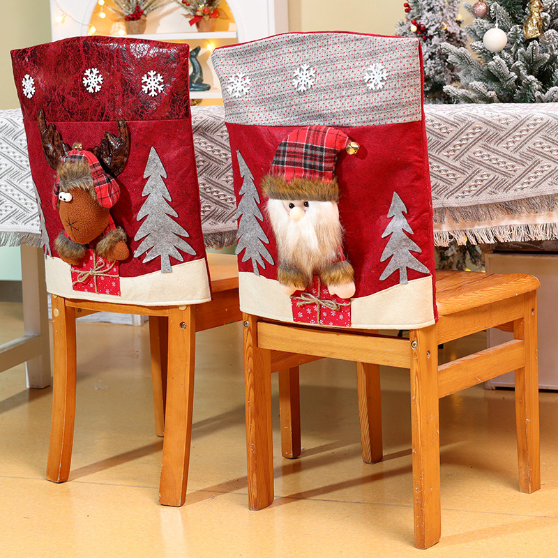 Nouvelles décorations de table et de chaise de Noël Père Noël Bonhomme de neige Poupée stéréo Housse de chaise Robe de maison_voghion.com