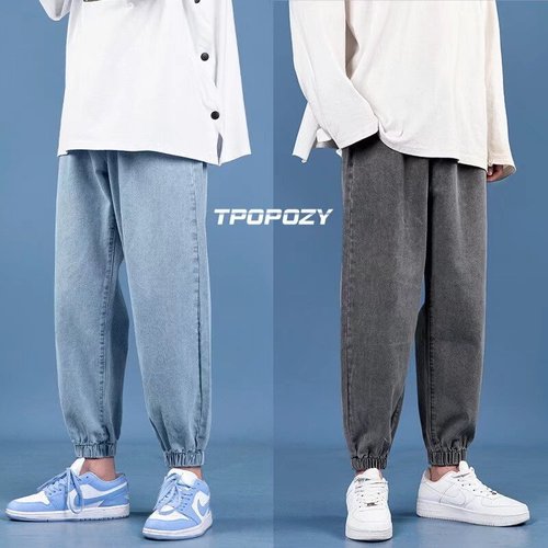 American Retro Tied-Leg Jeans for Men - Spring and Autumn Harlequin Pants - Hong Kong Style High Street Trendy Casual Loose