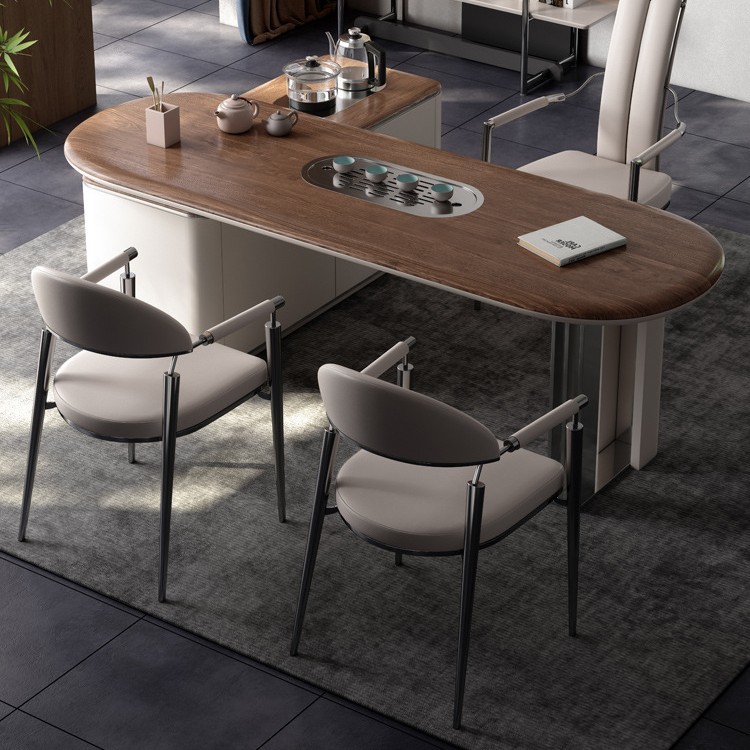 Juego de mesa y silla de té de kung fu moderno de lujo ligero, combinación de mesa y silla de oficina, tablero grande de alta calidad de madera maciza, juego de ceremonia de té, mesa de té integrada