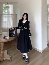 胖大码气质复古显瘦百搭法式赫本风上衣优雅显白+半身裙套装女