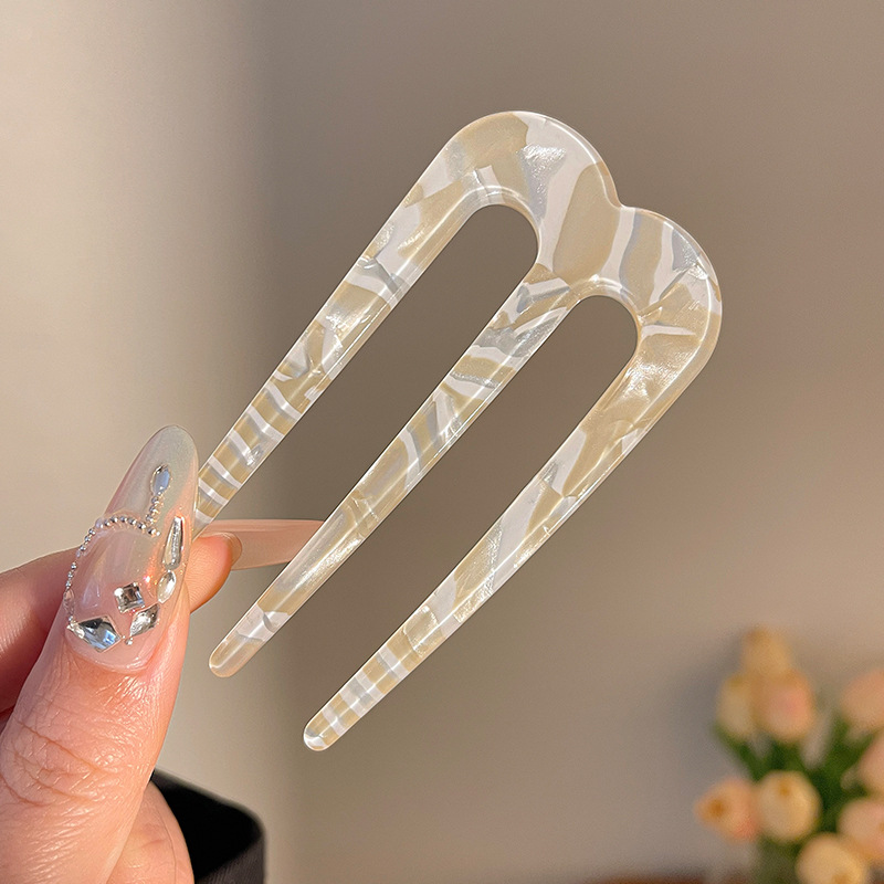 Peine de tres dientes de ácido acético retro horquilla en forma de U femenina plato de temperamento perezoso horquilla en la parte posterior de la cabeza bola cabeza artefacto fijo