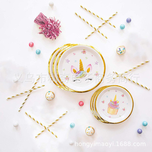 Amazon New Gold Foil Unicorn Birthday Party Tableware Set, Disposable Paper Plates and Cups for Festive Daily Use