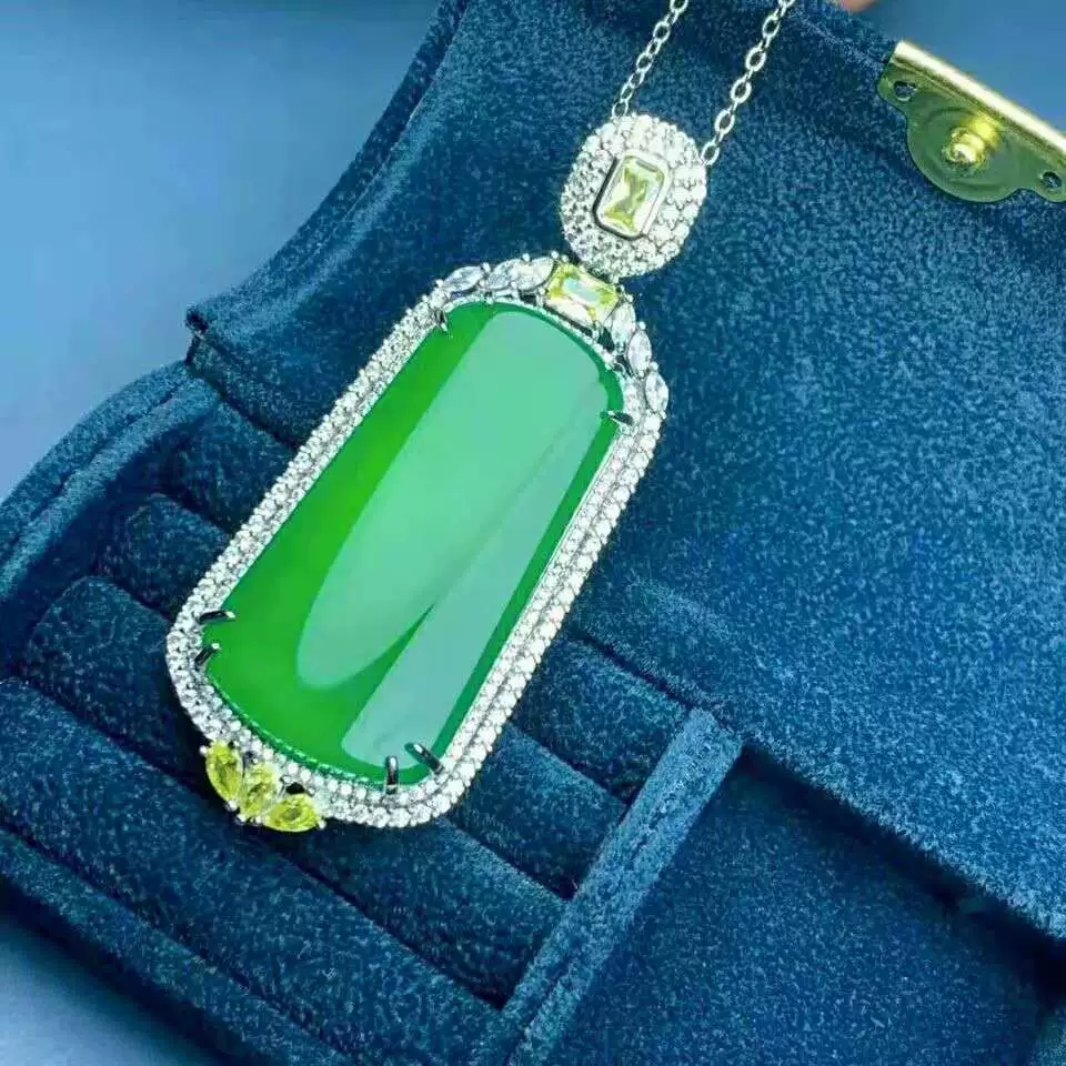 Stone inlay jade, pendant, set, silver 925 sample