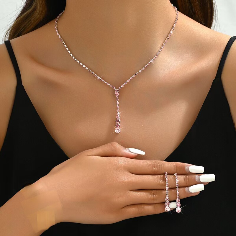 Explosive Simple Bridal Jewelry suit Jewelry Light Luxury Zircon Necklace Earrings Bracelet suit Wholesale Multi-color Choice