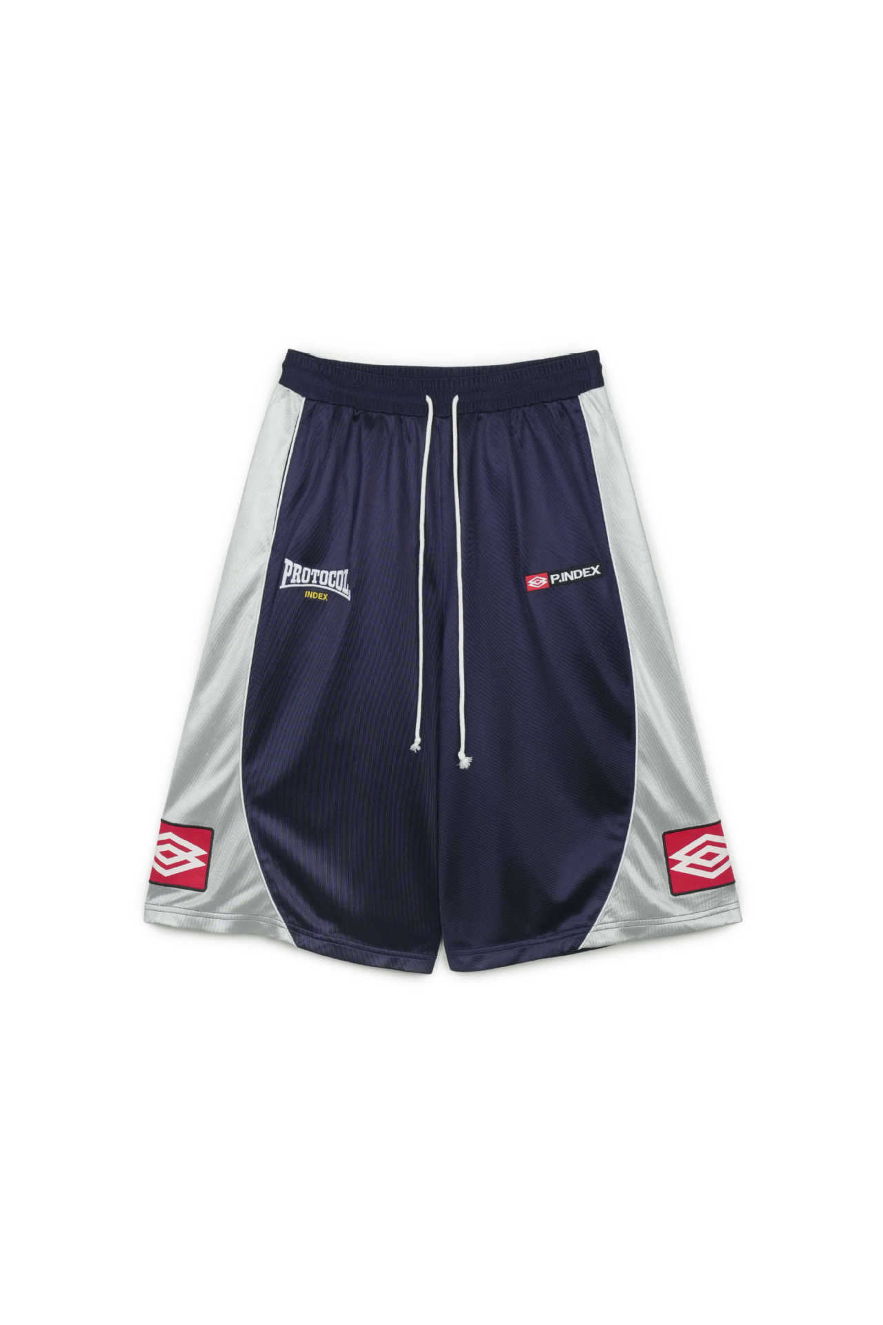Protocol Index SS26 Retro Color Block Nylon Shorts Navy Silver