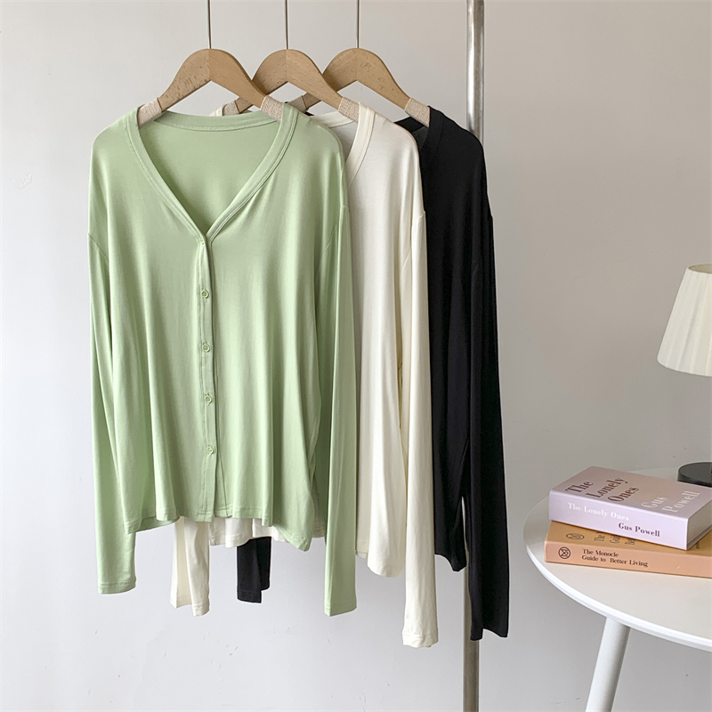 垂感莫代尔V领长袖开衫披肩女夏季坠感纯色宽松舞蹈服练功服上衣