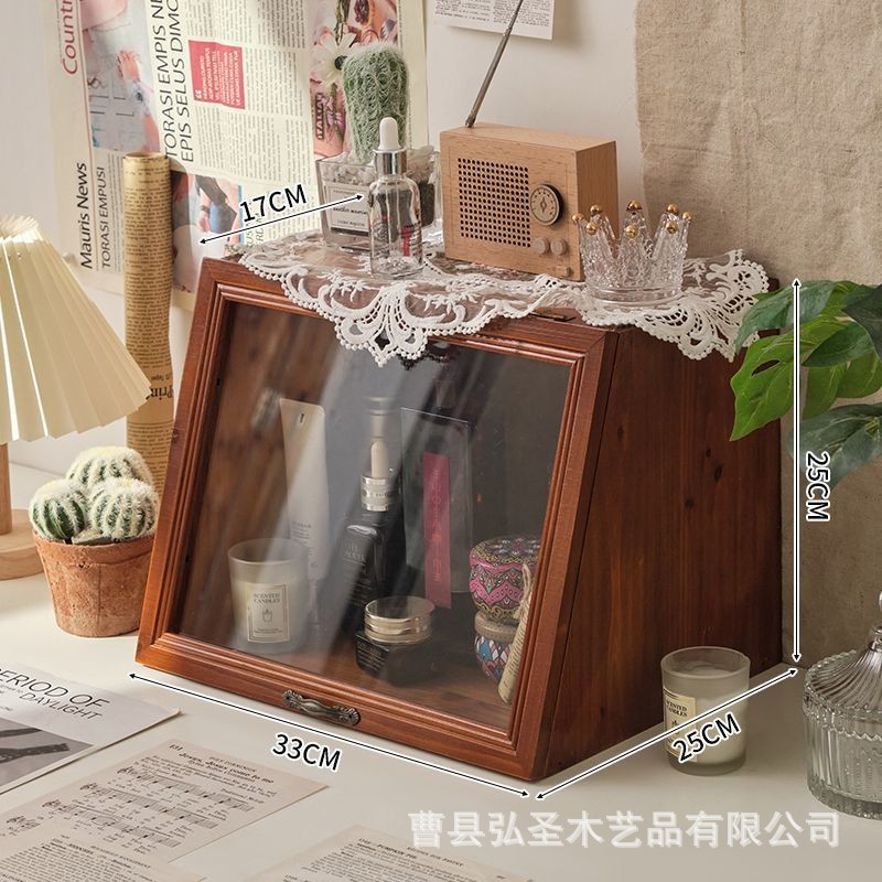 Caja de almacenamiento de escritorio de madera caja de almacenamiento retro multifuncional gabinete de almacenamiento de cosméticos de madera juego de té taza de té tazón caja de madera