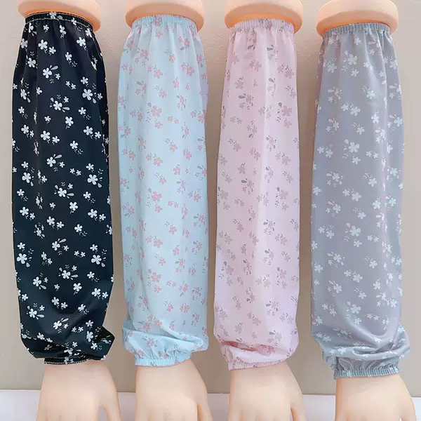 Summer Ice Silk Sun Protection Sleeves, Thin and Breathable, Floral Pattern, Versatile, Sun Protection Arm Sleeves, Loose Fit, Large Size, Straight Cut