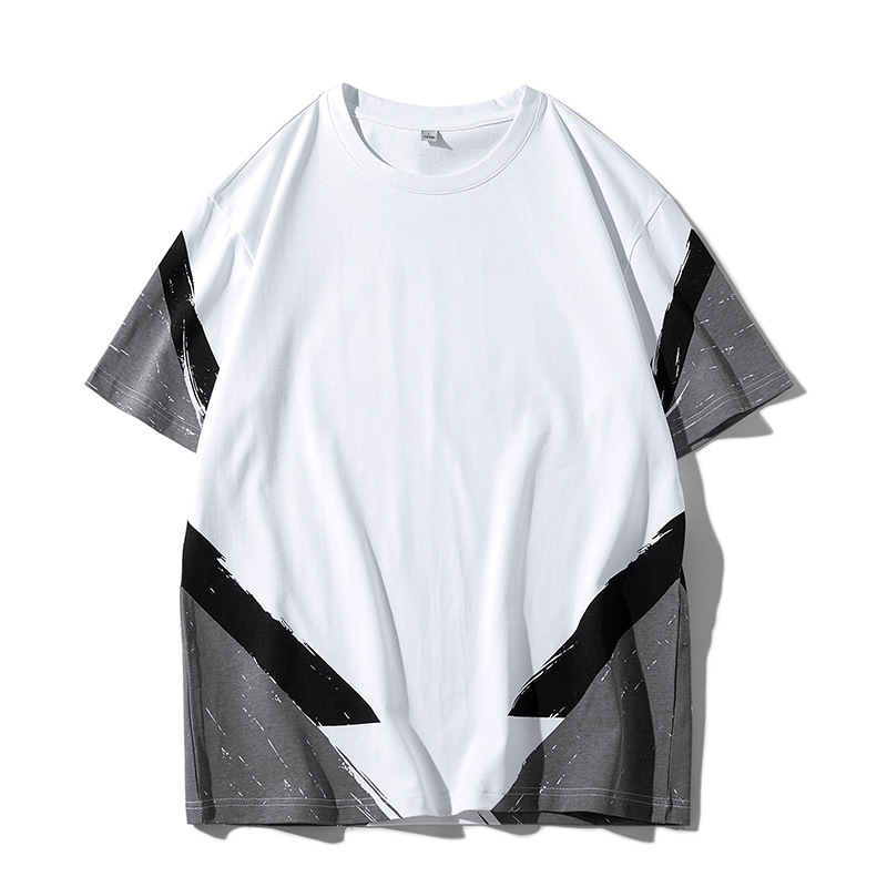 Flaches Baumwoll-T-Shirt mit weißem Hintergrund, locker sitzende Sommerkleidung für Herren, trendige Rundhals-Kurzarm-Shorts für Studenten_voghion.com