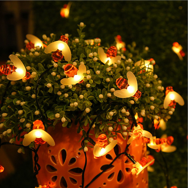 Jardín transfronterizo abeja solar luz cadena al aire libre impermeable decorativa abeja LED Cadena de luz Amazon abeja Cadena de luz