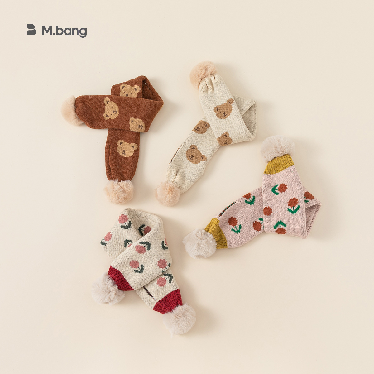 Babycity otoño e invierno Bebé Cruz punto bufanda a prueba de viento caliente niños dibujos animados bola bufanda ps23068