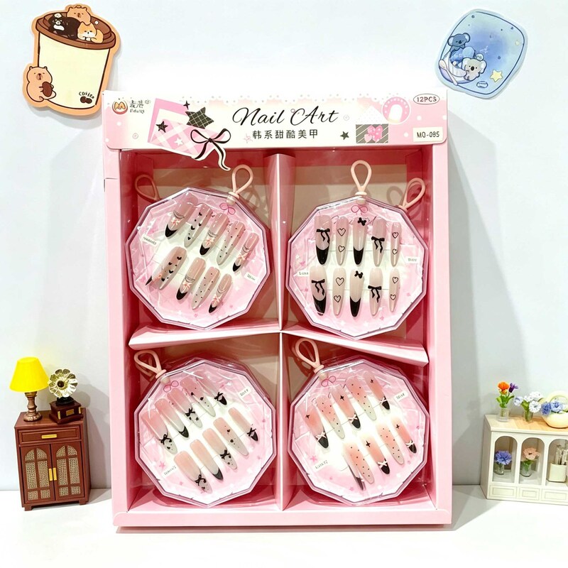 New Korean-style sweet and cool wearable nail art, high-end nail patches, medium-long length, suitable for students and girls with short nails