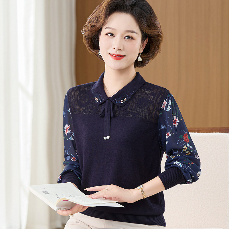 中年新款妈妈中老年衬衫秋装t恤上衣服长袖有领女士春秋装洋气质|undefined