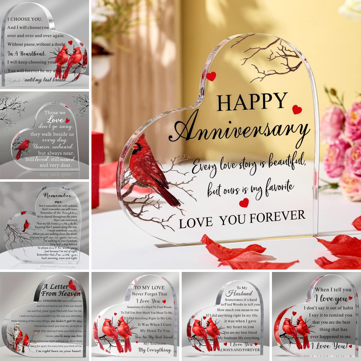 跨境新品情人节爱心透明亚克力送女朋友礼物母亲节桌面装饰品摆件