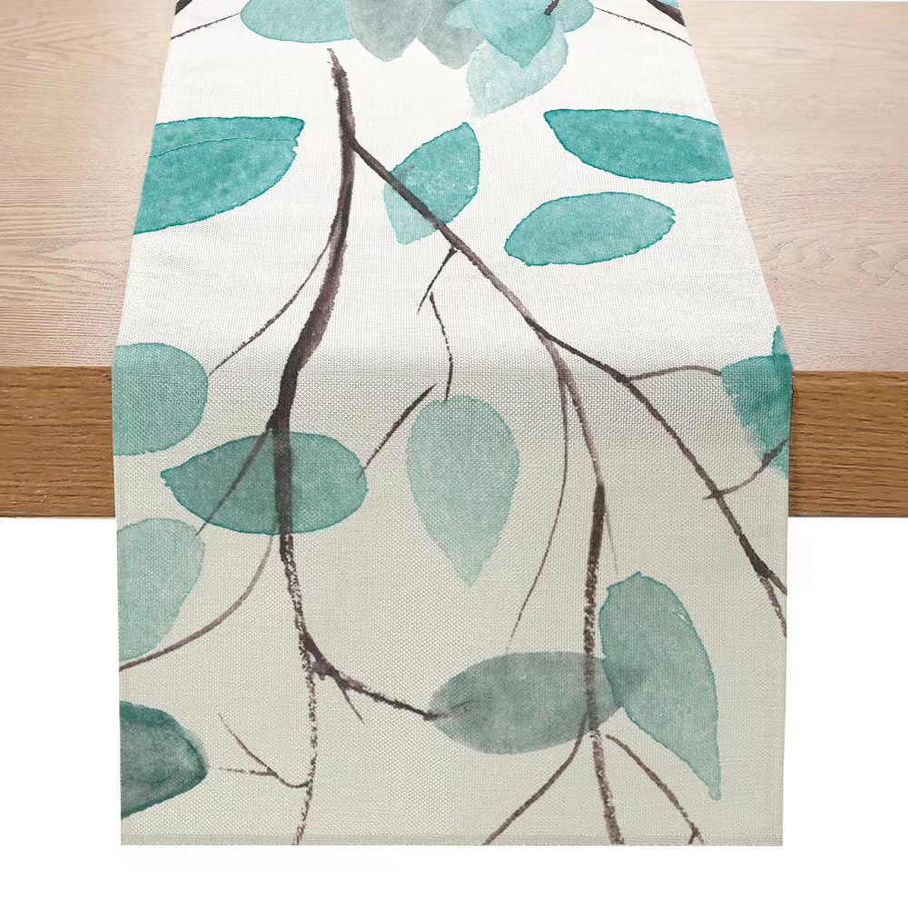 Transfronteriza nuevo Lino impreso corredor de mesa Simple planta verde Margarita serie Amazon hogar Decoración mantel