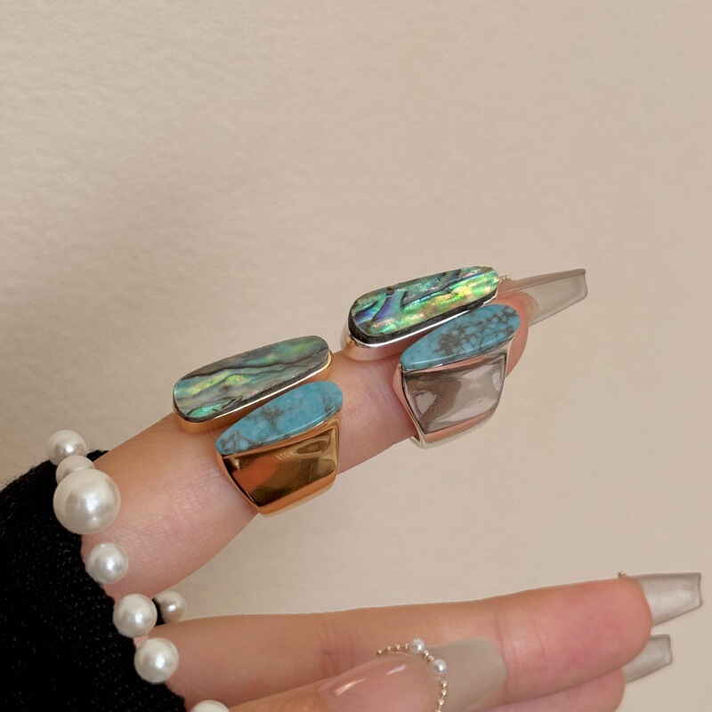 Symphony Abalone Shell Designer Accent Mori Girl Literary Style Vacation Photography Banquet Party Trendy Ring Ring
