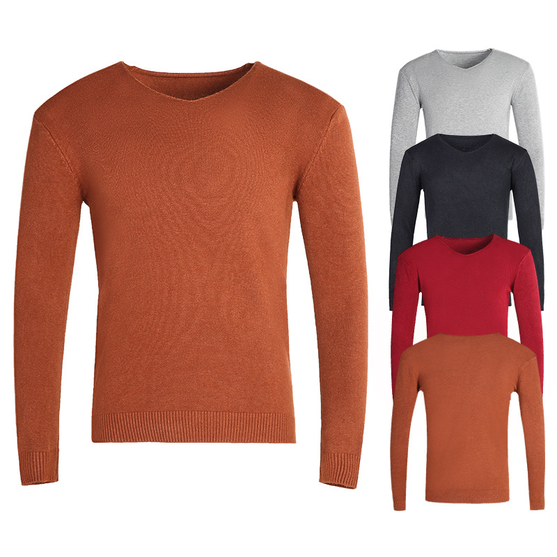 El Comercio exterior al por mayor de los hombres prendas de punto de la juventud coreana delgada de color sólido suéter simple suéter casual de manga larga suéter