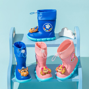 Wang Wang team mid-tube children's rain boots cute cartoon non-slip wear-resistant water boots primary school students outdoor girt waterproof shoes men