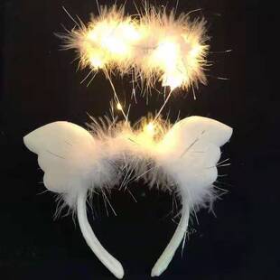 Cross-border hot sale angel wings feather luminous hair band ball headdress goose feather antler led headband toy wholesale