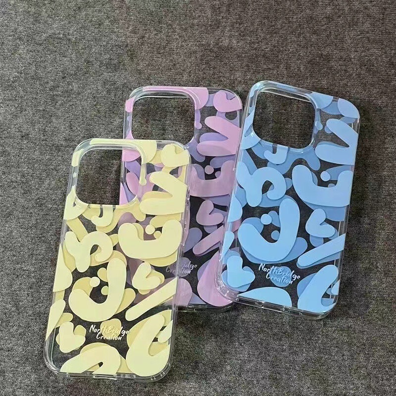 Green Pink Blue English Graffiti Suitable for Apple 17Promax Mobile Phone Case Iphone16/15Pro Anti-Fall 14/13