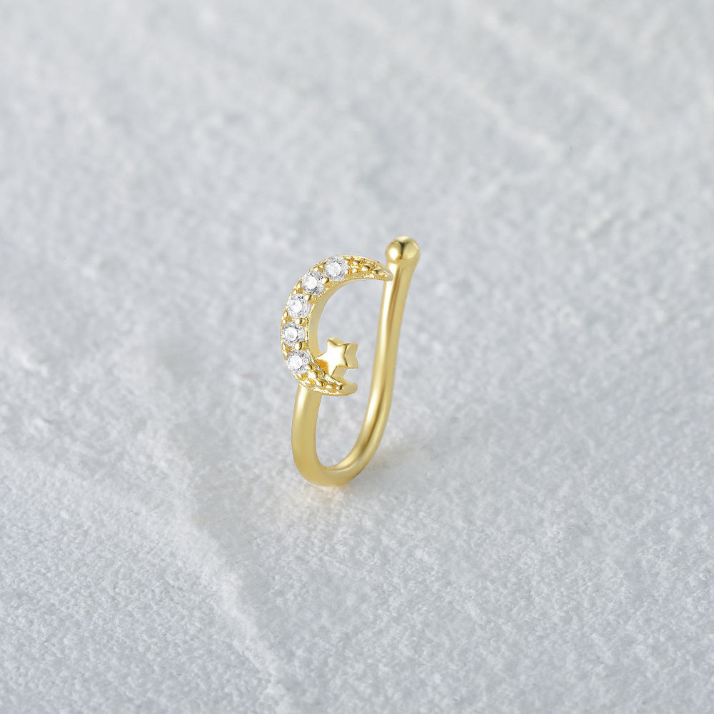 2g Weight Nose Ring Classification 1 Piece Quantity Daily, Street Occasion 925 Sterling Silver Material Star, Moon Pattern Women's Gender Plating Design Simple Style Style 1 Piece Nose Rings & Studs Simple Style Star Moon 925 Sterling Silver Plating 43