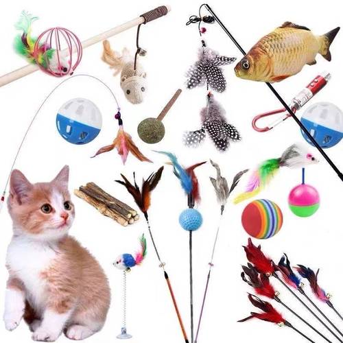 Cat toy feather teaser, self-entertaining mint ball, colorful mouse toy, wholesale cat supplies