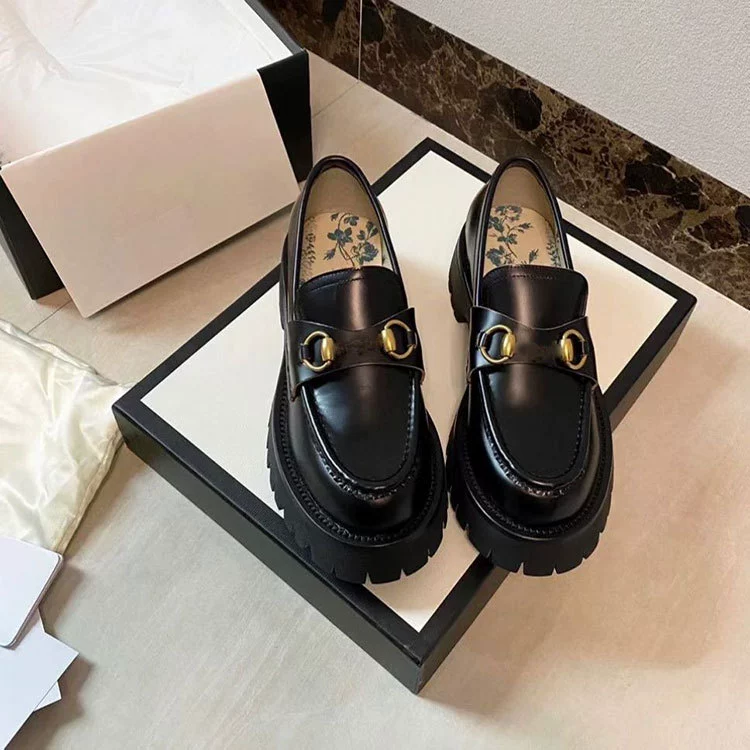 Женская обувь с пряжкой на платформе со звездами, женская обувь из кожи пчел G, универсальные британские Лоферы без шнуровки