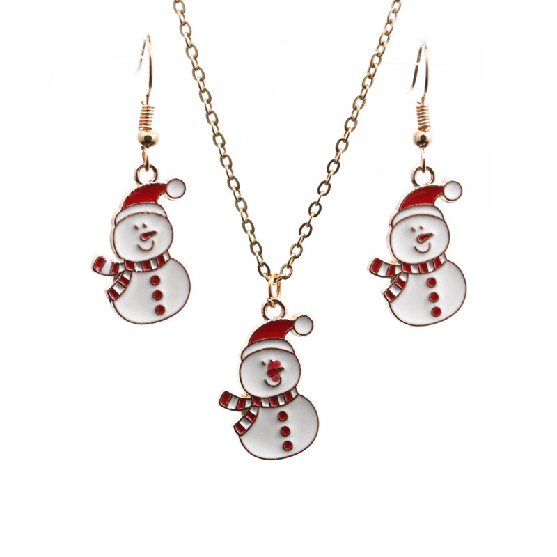 Weihnachtsgeschenk Schneemann Legierung Ohrringe Halskette Set Großhandel Schmuck Nihaojewelry display picture 2