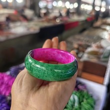 老矿红绿宝手镯纯天然原矿红宝石富贵女人饰品玉镯子简约百仿真玉