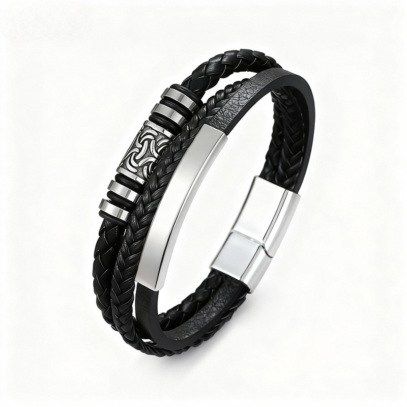 Men's Braided Leather Bracelet Waterproof And Hypoallergenic_voghion.com