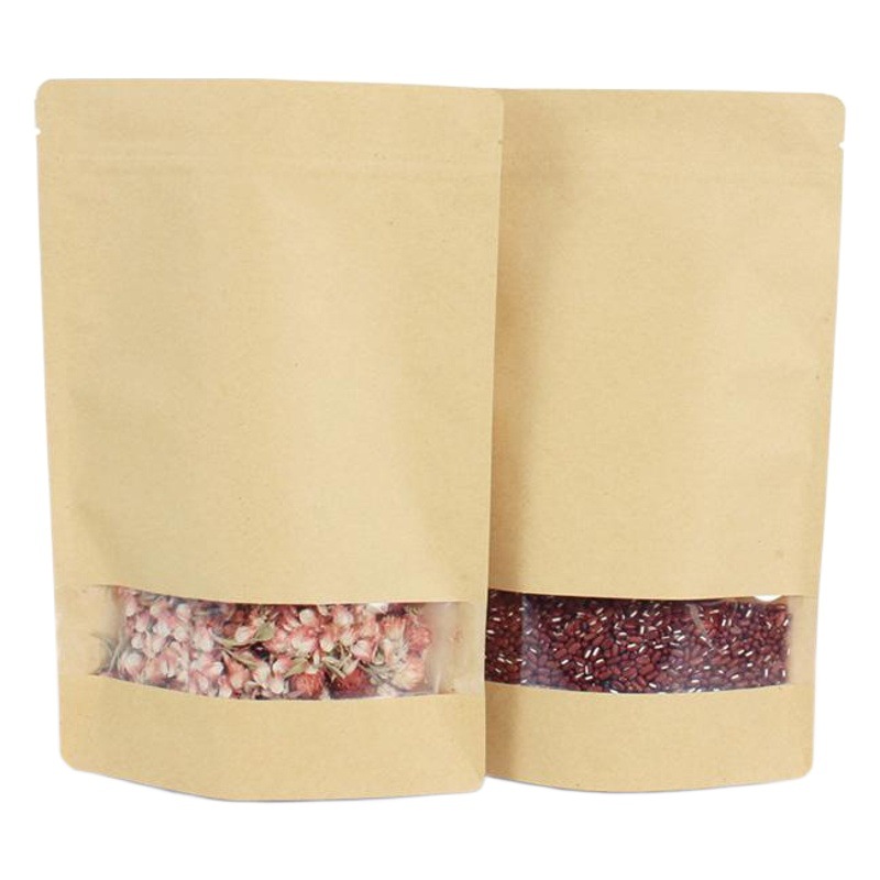 En stock HD ventana bolsa de papel Kraft autoadhesiva bolsa sellada bolsa de té bolsa de aperitivos bolsa de envasado de alimentos al por mayor