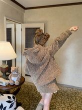 冬季新款奶系软妹套装小熊毛绒绒连帽卫衣外套显瘦花边半身短裙女