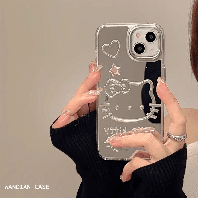 Mirror Kt Cat Apple 17Promax Phone Case Iphone16 Niche 1513 Hard Case 12 Trendy Case New Full-Cover Model