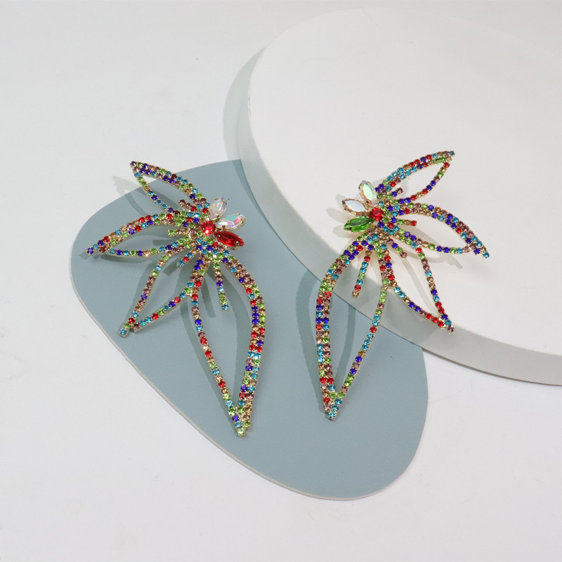 Fashion Leaf Alloy Inlay Rhinestones Women's Drop Earrings 1 Pair display picture 3